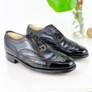 VTG Florsheim Imperial Men Oxford Long Wingtip Size 8 E Black Leather Dress Shoe